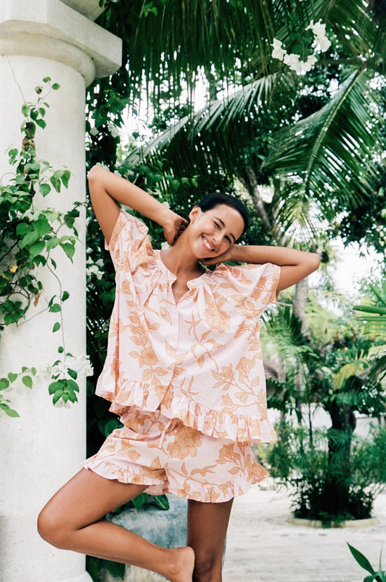 Sophie Sleep Set - Cotton Modal - Romantic Floral Peach OMFORT