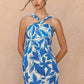 Blue Floral Halter Dress OMFORT