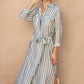 Quarter Sleeve Tie Front Maxi Shirt Dress OMFORT