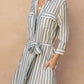 Quarter Sleeve Tie Front Maxi Shirt Dress OMFORT