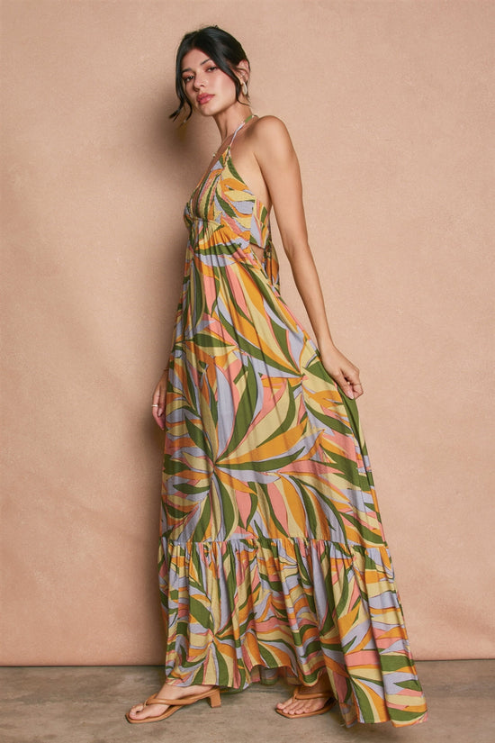 Multi Color Smock Halter Maxi Dress OMFORT