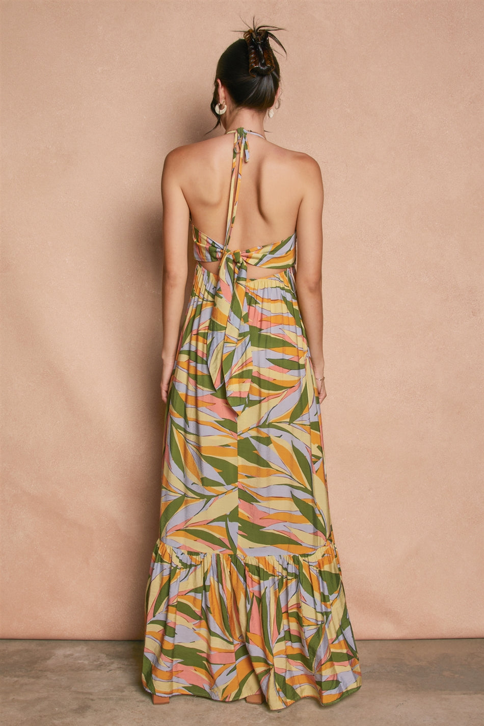 Multi Color Smock Halter Maxi Dress OMFORT