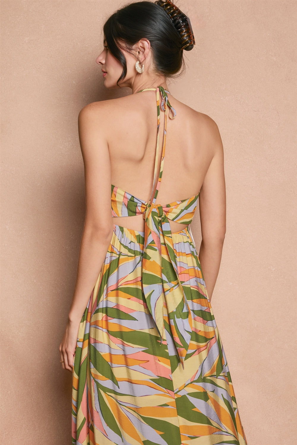 Multi Color Smock Halter Maxi Dress OMFORT