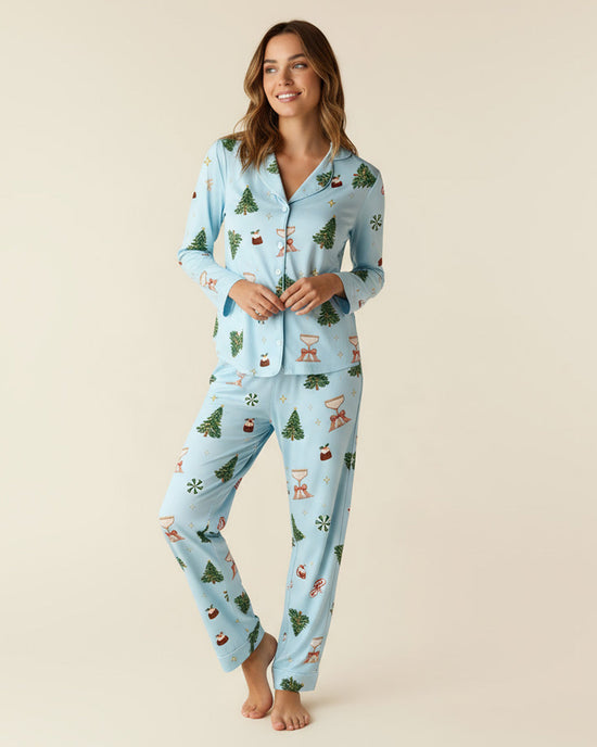 Christmas Tree Cocktail Print Pajama Set OMFORT