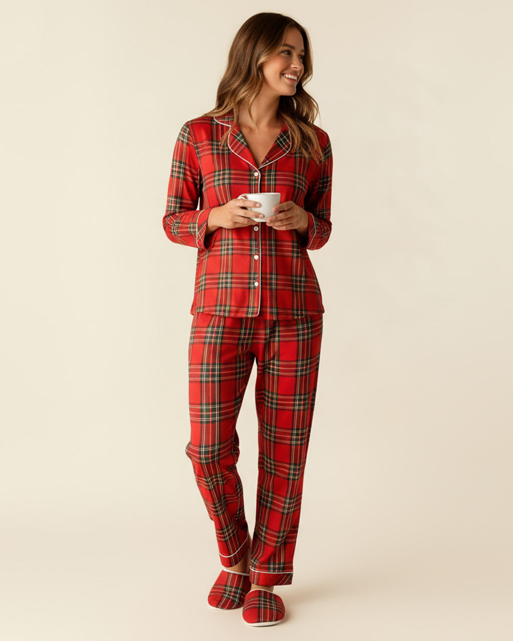 Christmas Red Plaid Print Pajama Set OMFORT
