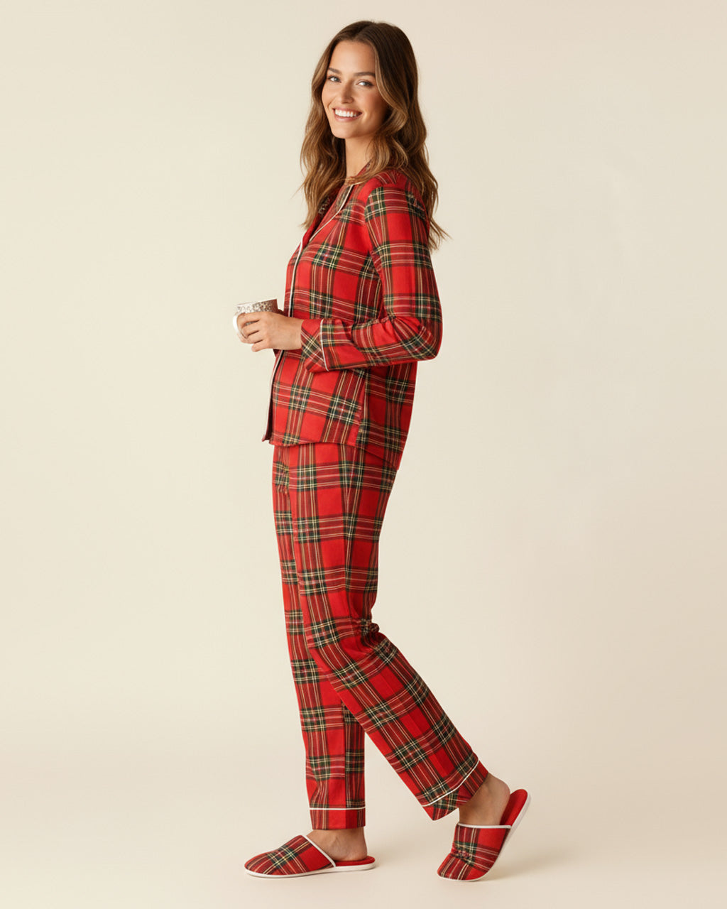 Christmas Red Plaid Print Pajama Set OMFORT