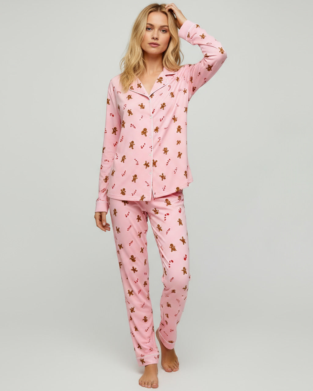 Christmas Gingerbread Man Candy Cane Pajama Set OMFORT