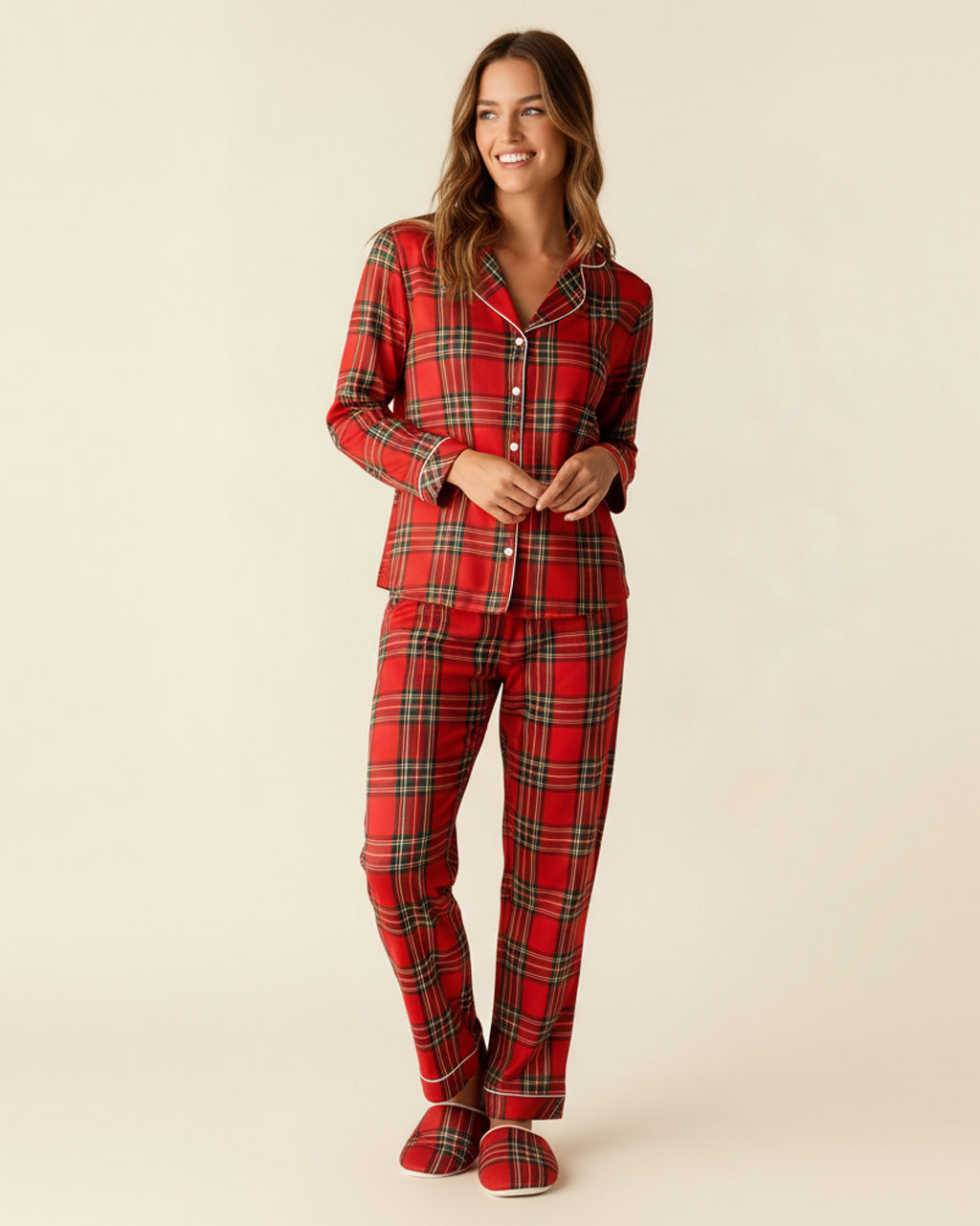 Christmas Red Plaid Print Pajama Set OMFORT