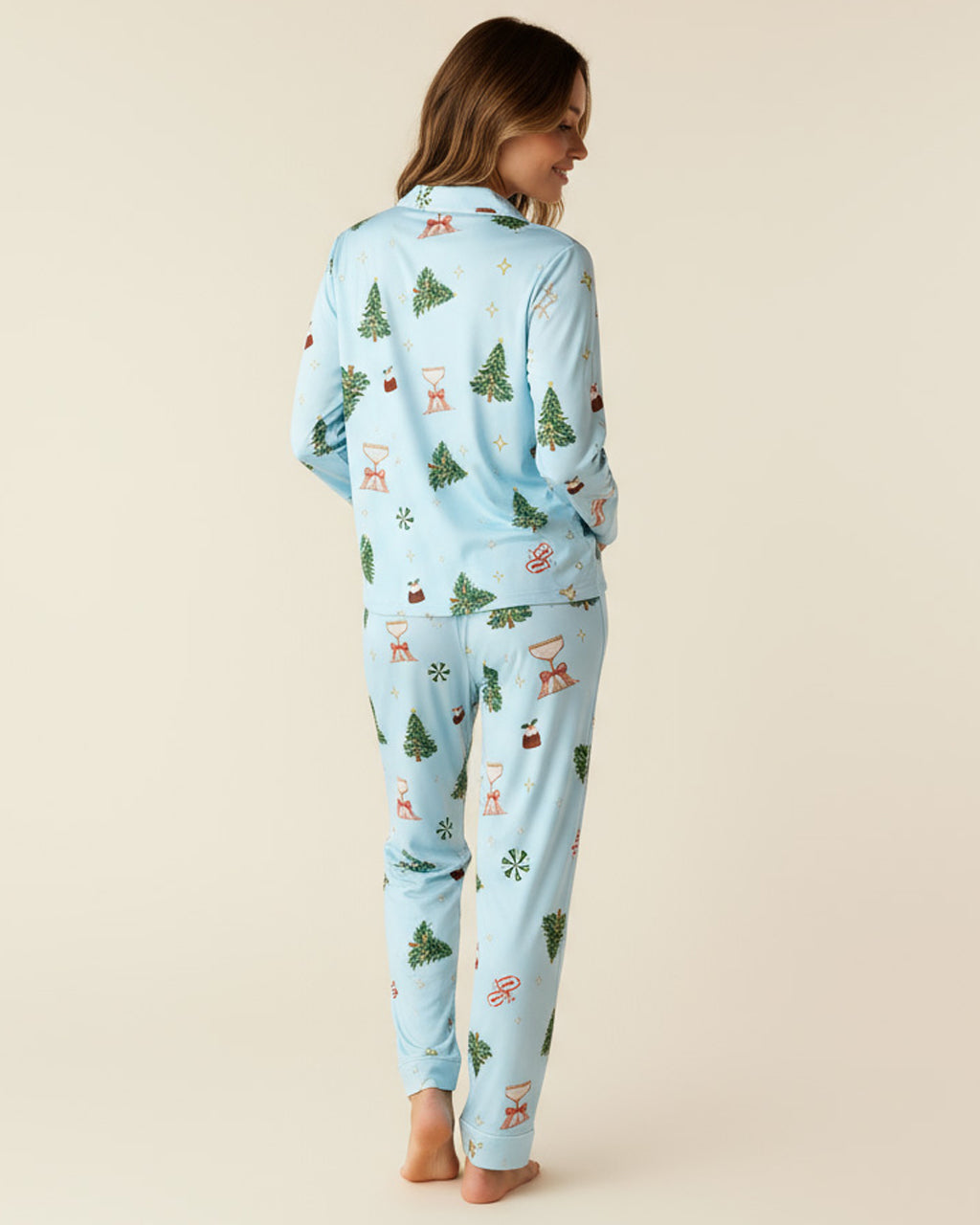 Christmas Tree Cocktail Print Pajama Set OMFORT