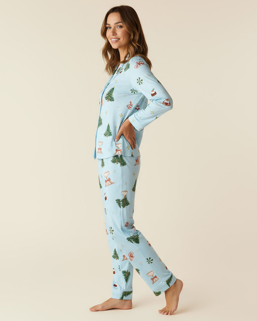 Christmas Tree Cocktail Print Pajama Set OMFORT