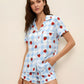 Strawberry Blue Whiteful Checkered Print Pajama Set OMFORT