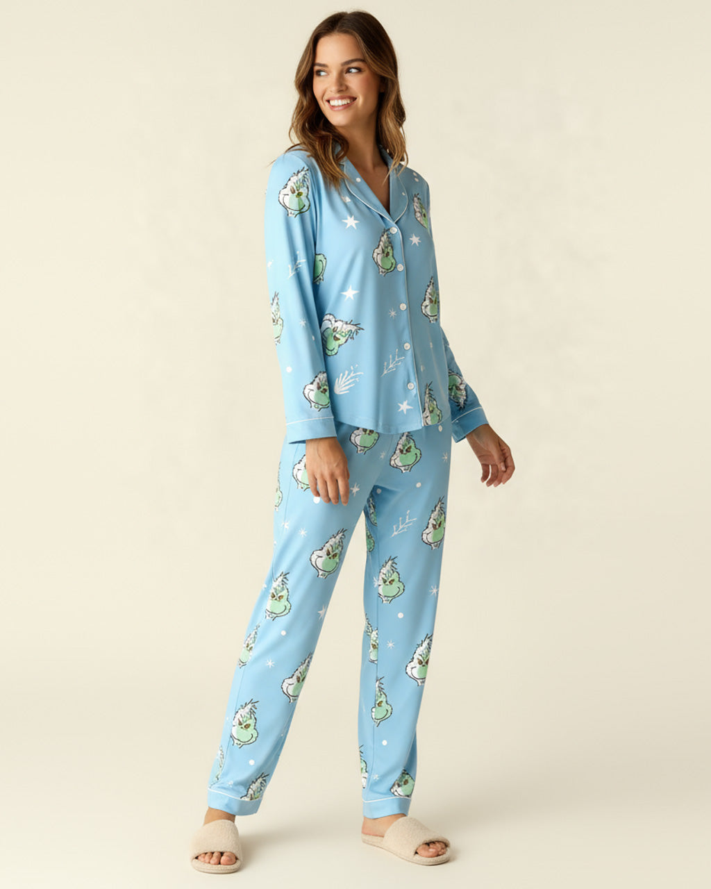 The Grinch Print Silky Pajama Set OMFORT