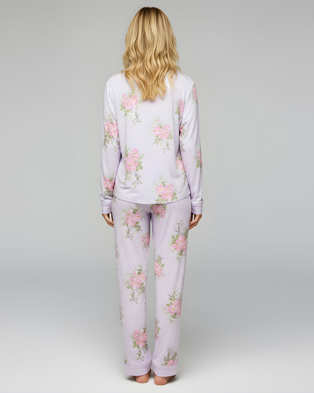 Elegant Purple Floral Print Pajama Set OMFORT