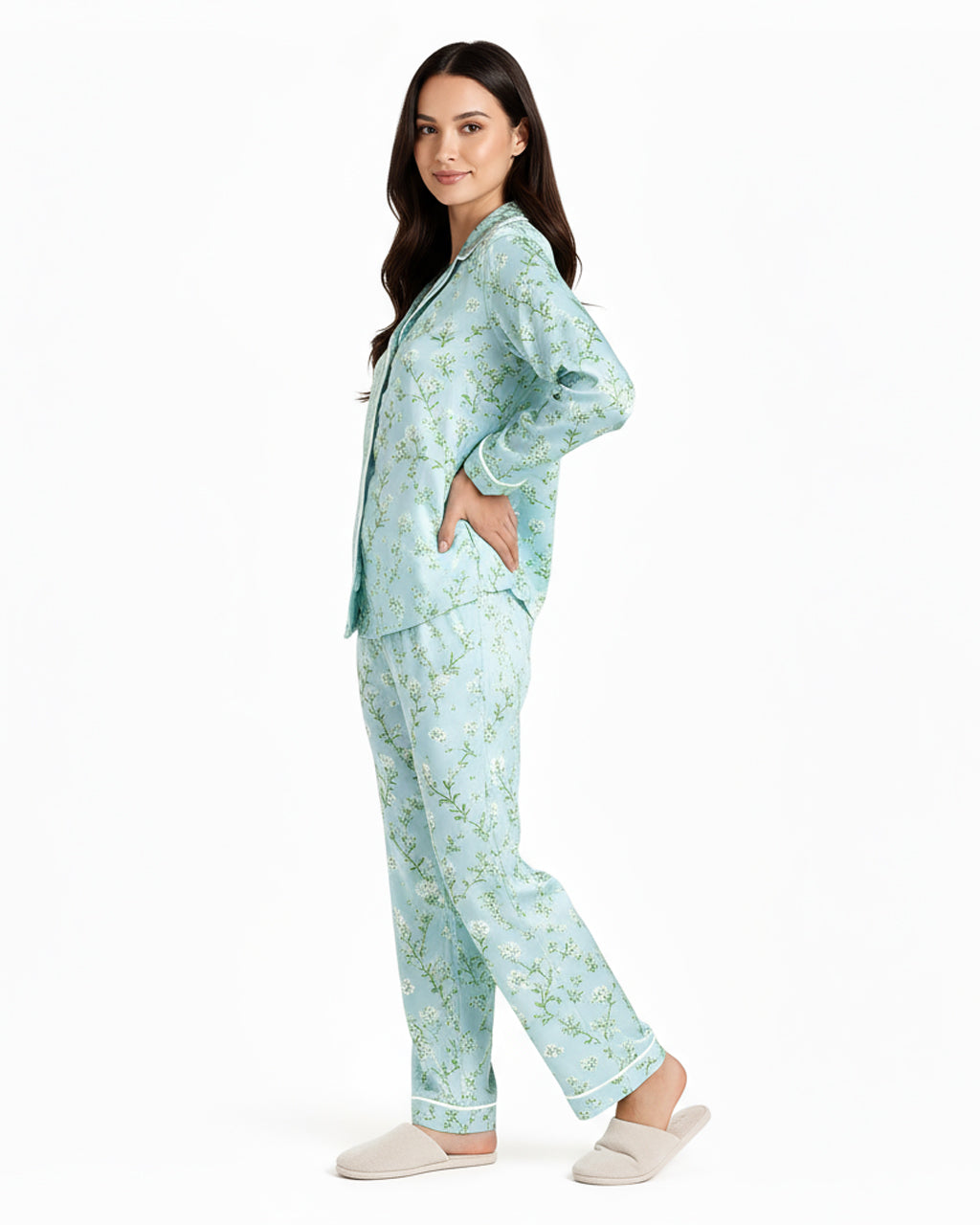 All-Over Floral Print Long Sleeve Pajama Set OMFORT