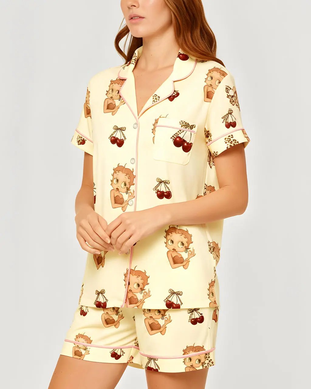 Betty Boop Cherry Print Pajama Set OMFORT
