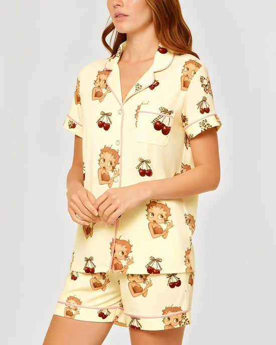 Betty Boop Cherry Print Pajama Set OMFORT