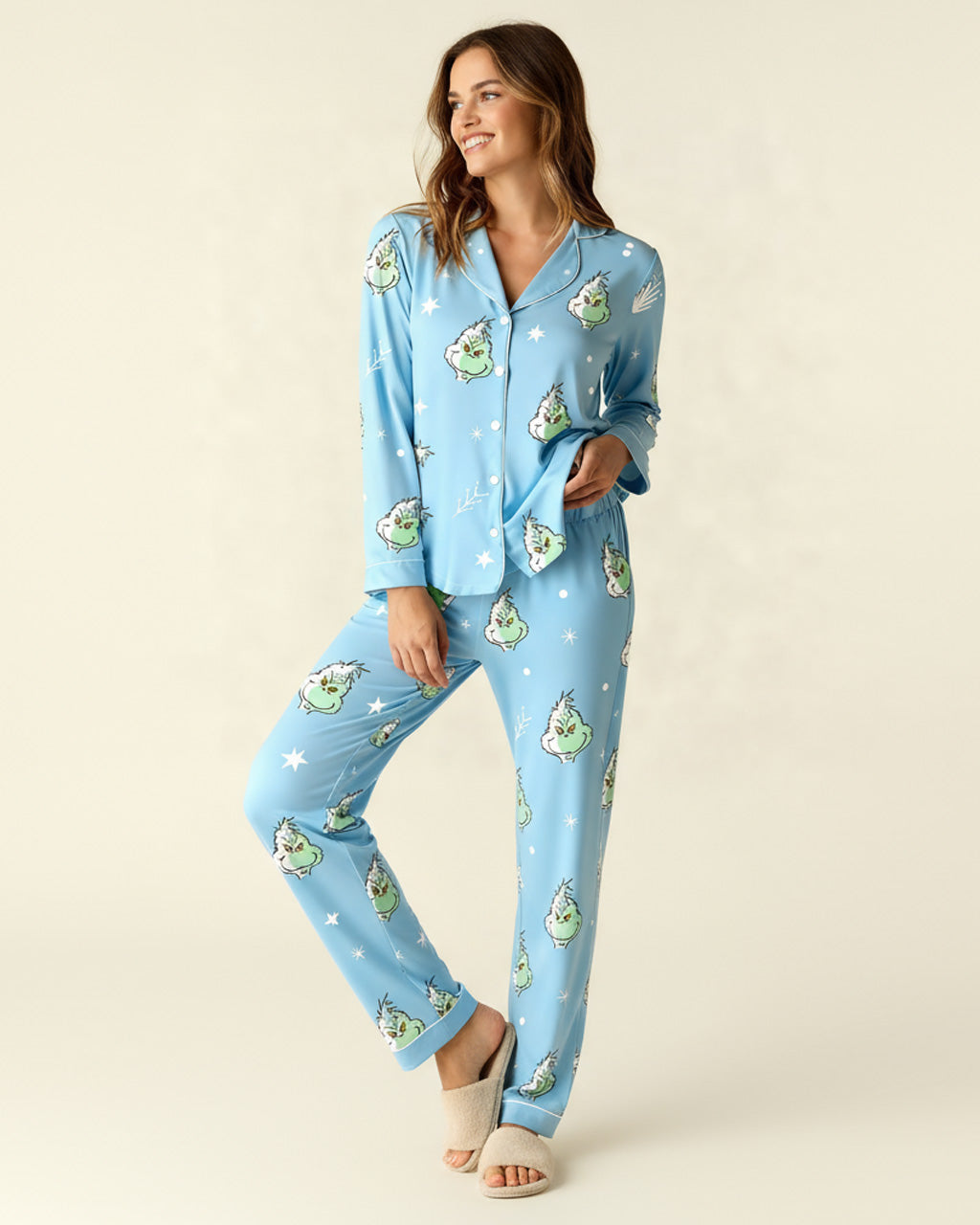 The Grinch Print Silky Pajama Set OMFORT