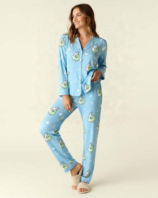 The Grinch Print Silky Pajama Set OMFORT
