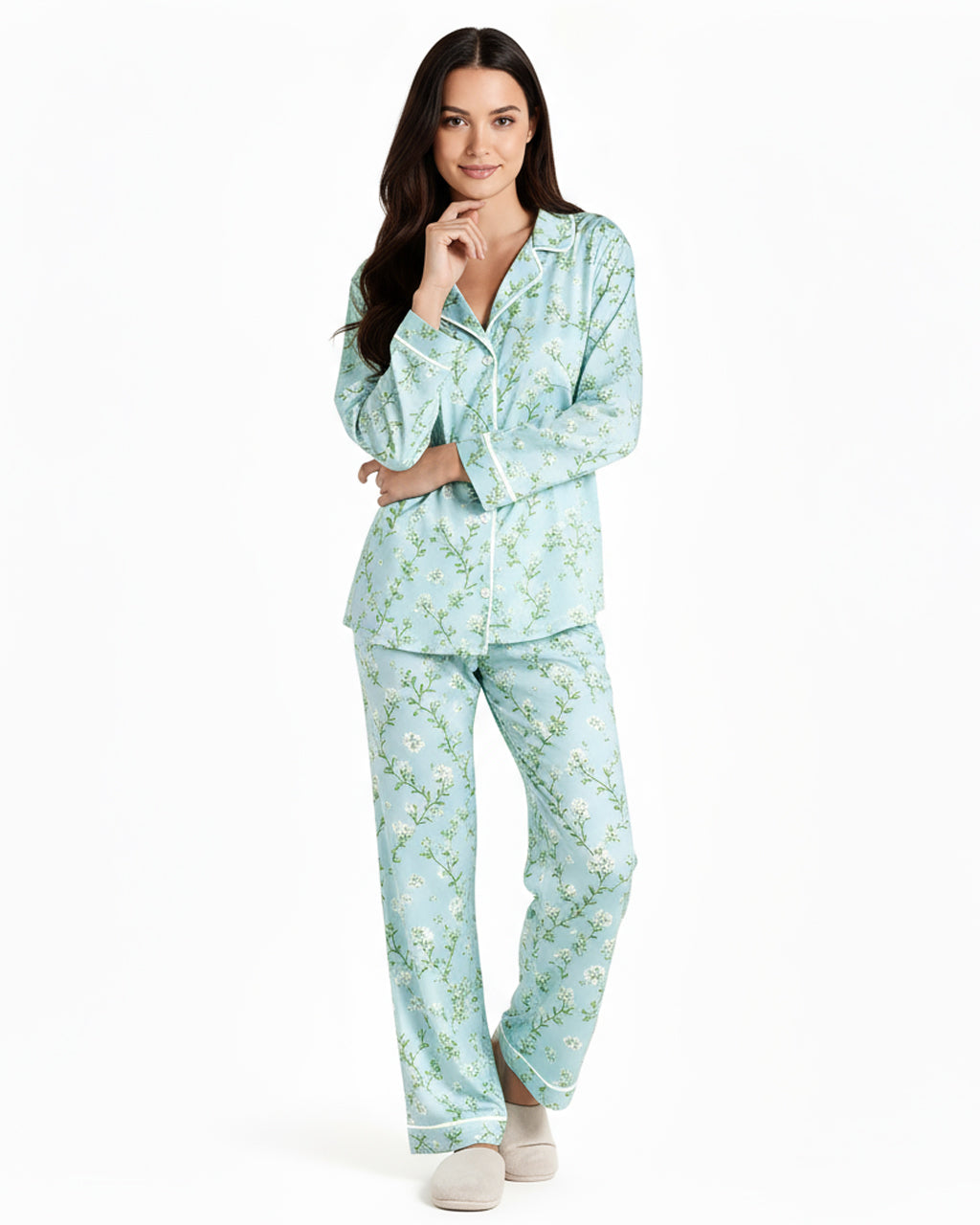 All-Over Floral Print Long Sleeve Pajama Set OMFORT