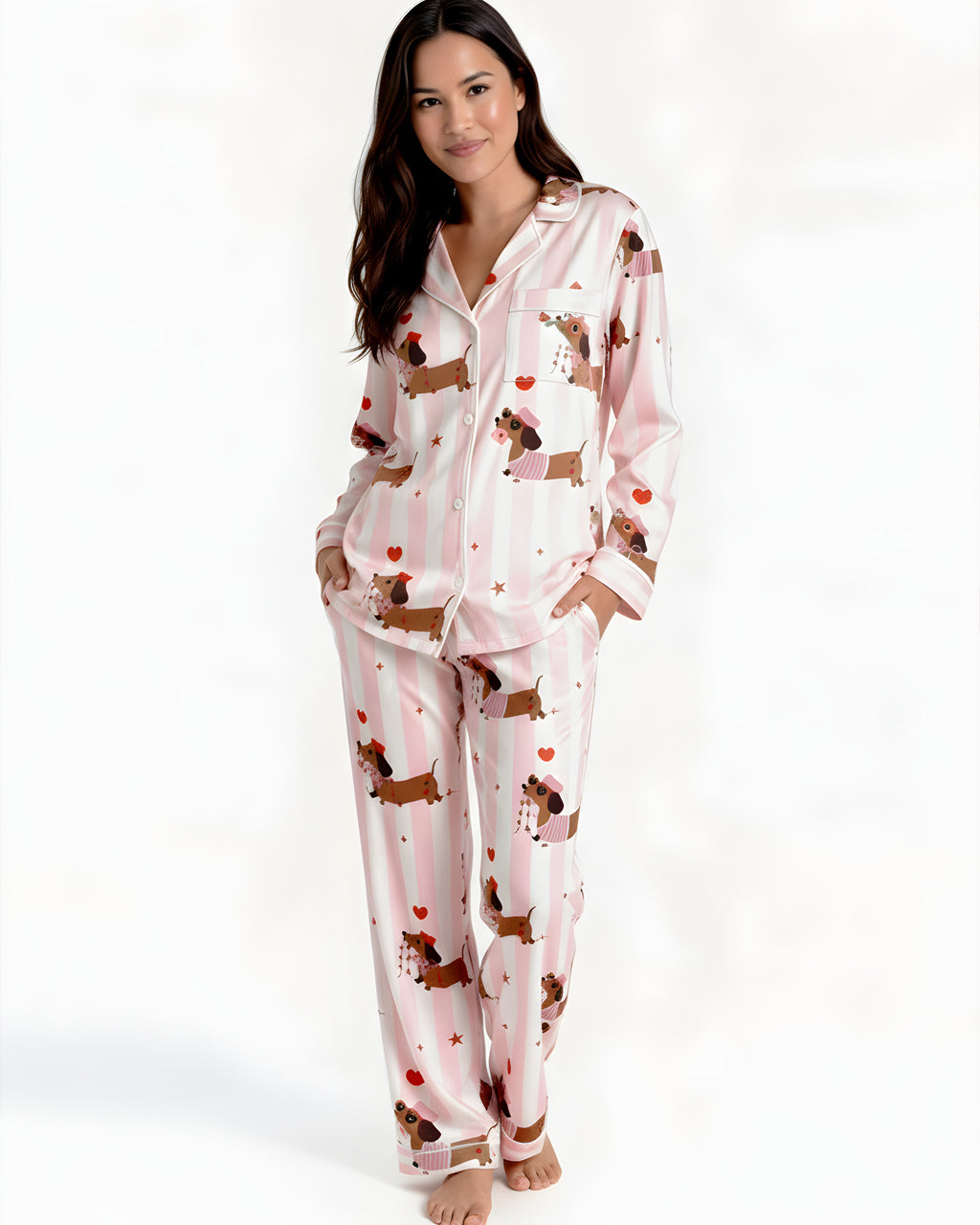 Groovy Valentine Dachshund Print Pajama Set OMFORT