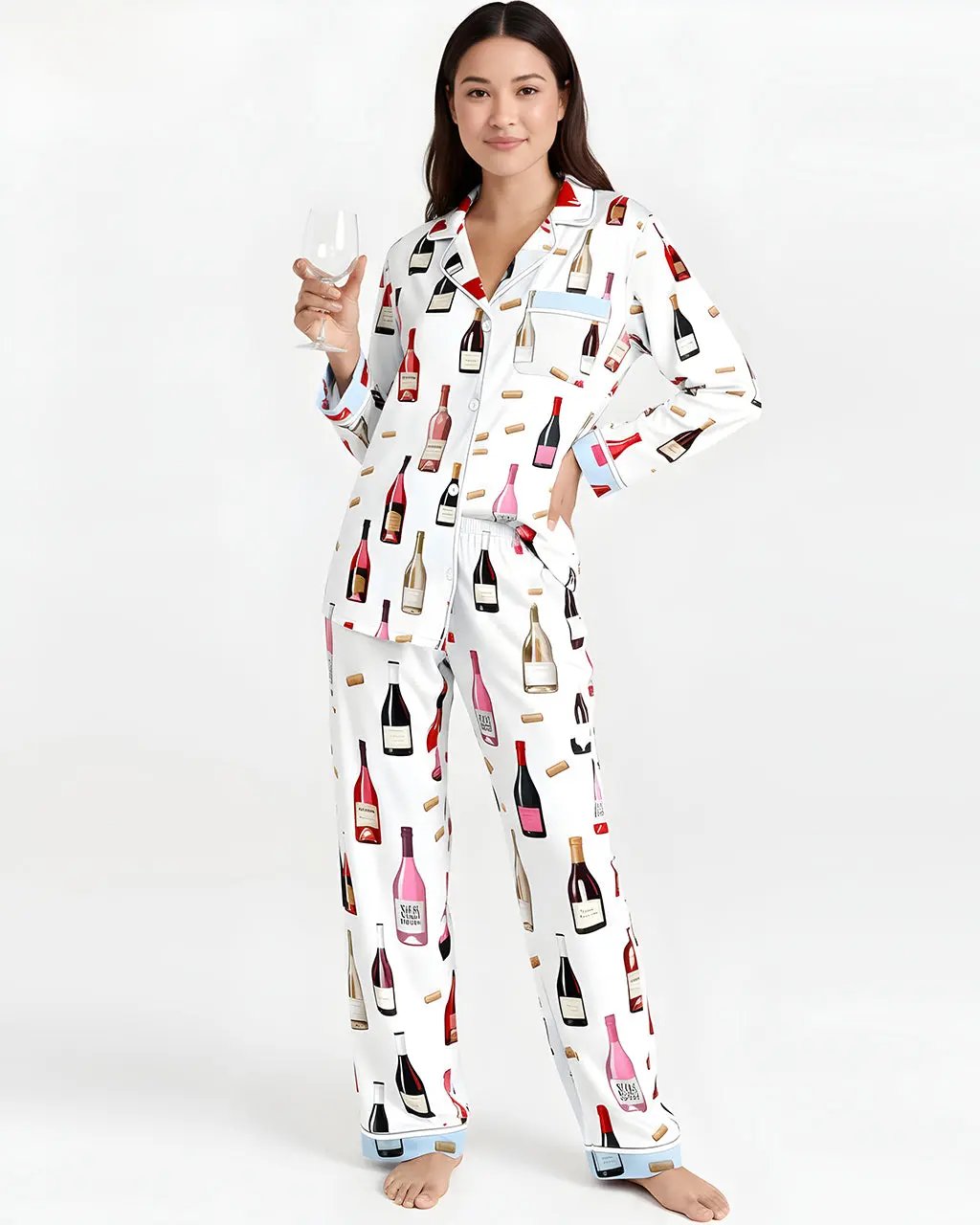 Wine Bottle Print Pajama Set OMFORT