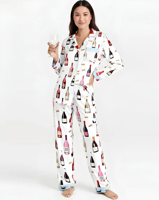 Wine Bottle Print Pajama Set OMFORT