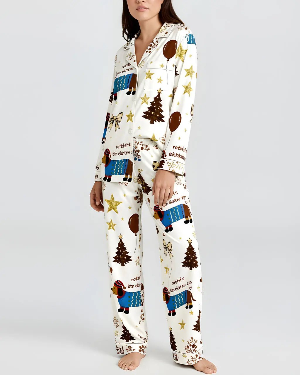 Christmas Dachshund Print Pajama Set OMFORT