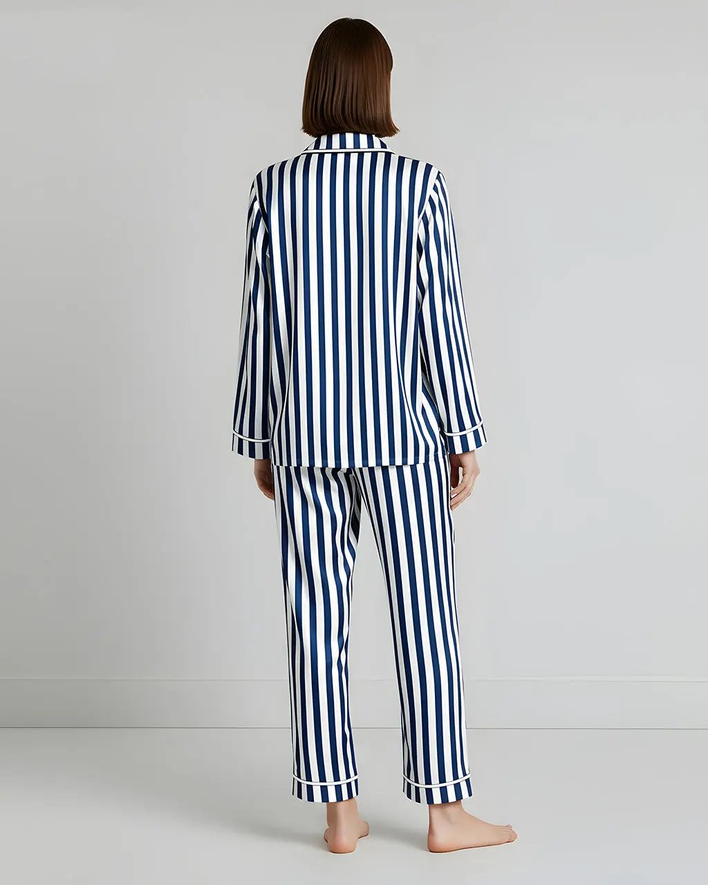 Full Length Stripe Print Pajama Set OMFORT