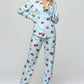 Fresh Blue Checkered Cherry Bear Print Pajama Set OMFORT
