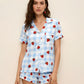 Strawberry Blue Whiteful Checkered Print Pajama Set OMFORT