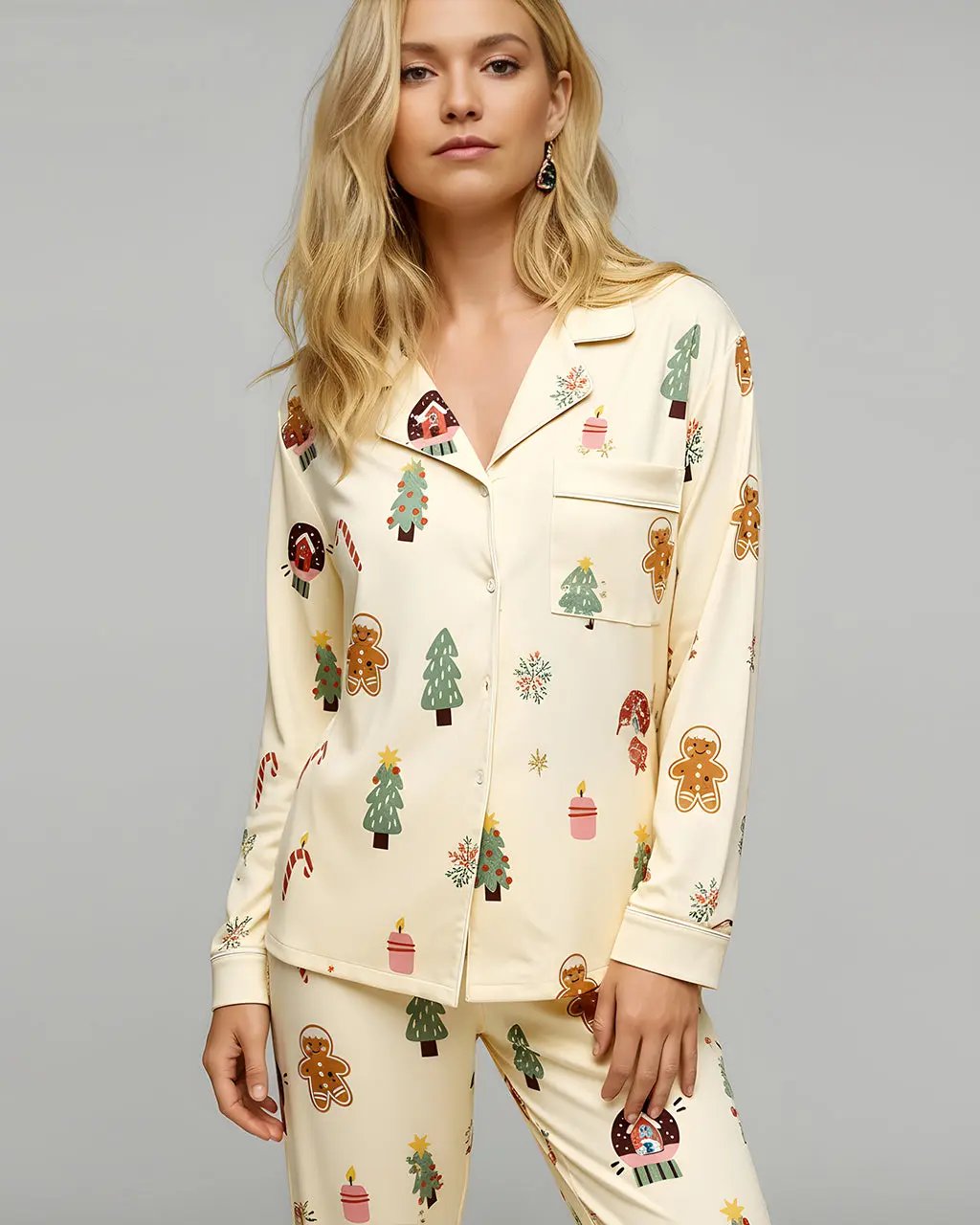 Christmas Gingerbread Man Print Pajama Set OMFORT