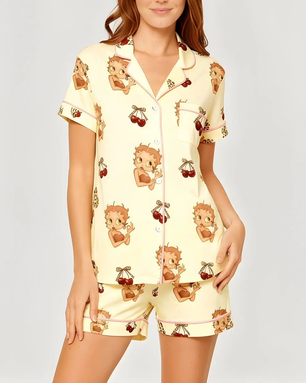 Betty Boop Cherry Print Pajama Set OMFORT