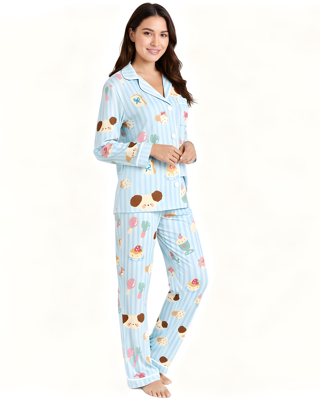 Cartoon Puppy Dessert Print Pajama Set OMFORT