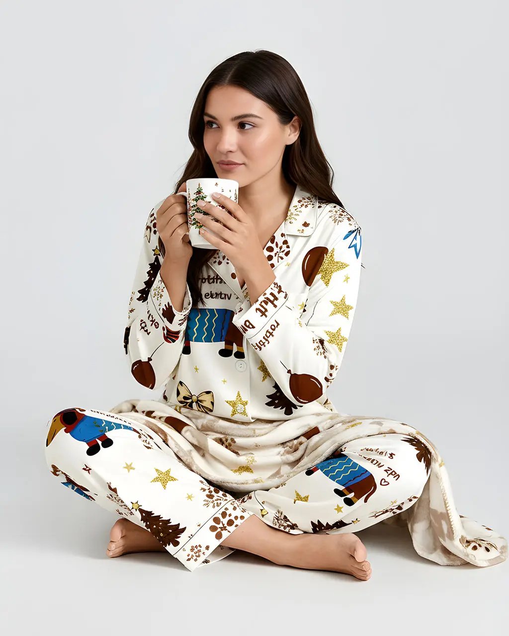 Christmas Dachshund Print Pajama Set OMFORT