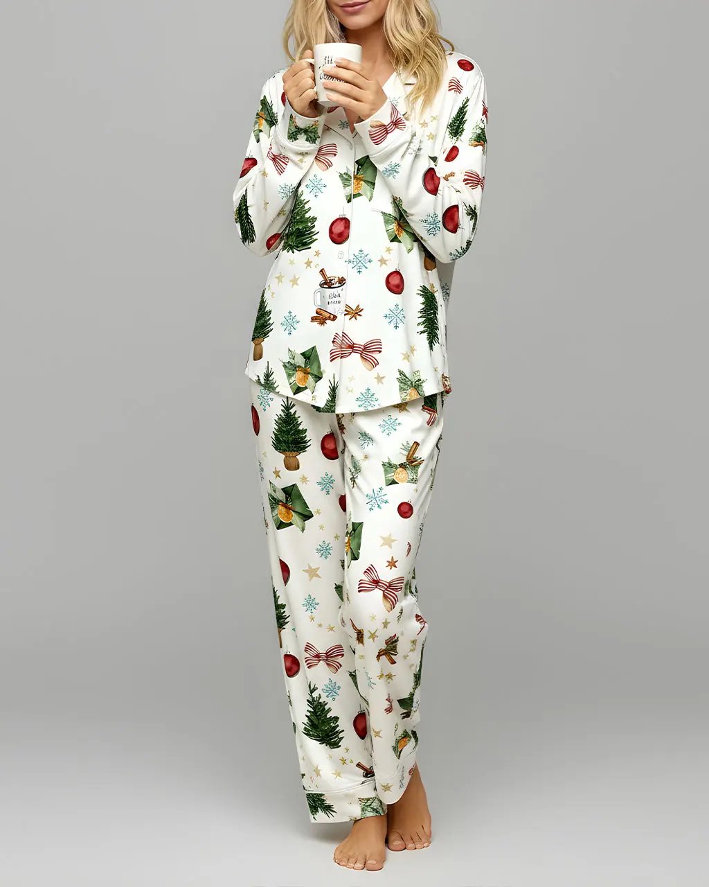 Christmas Tree Print Pajama Set OMFORT