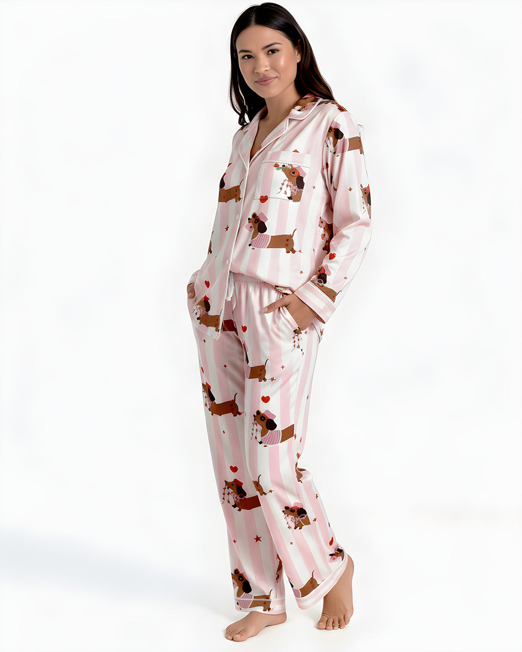 Groovy Valentine Dachshund Print Pajama Set OMFORT