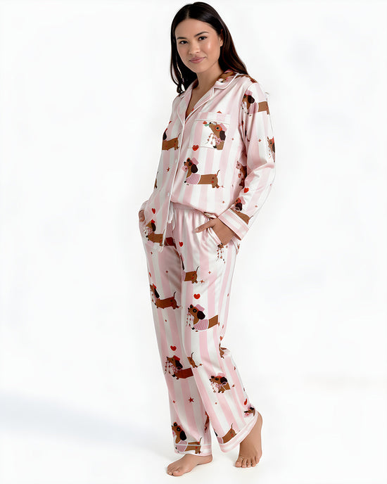 Groovy Valentine Dachshund Print Pajama Set OMFORT