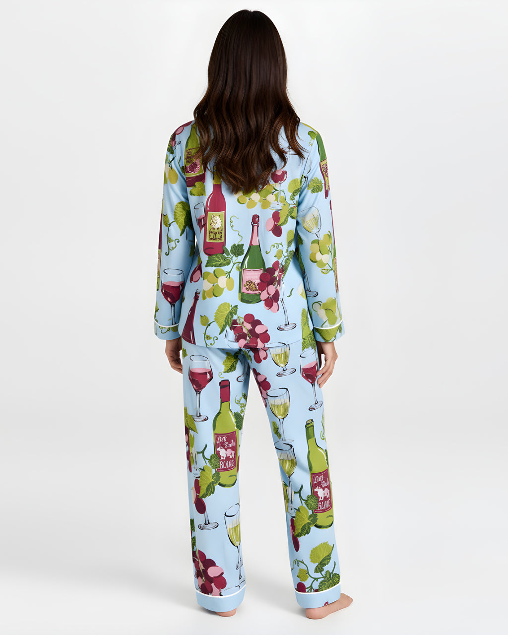 Grapes Wine Bottles Print Pajama Set OMFORT