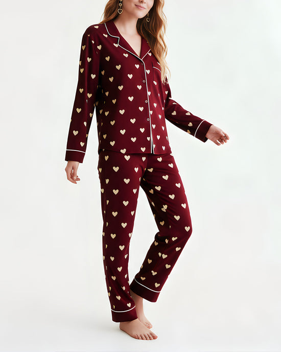 Valentine's Day Heart Print Pajama Set OMFORT