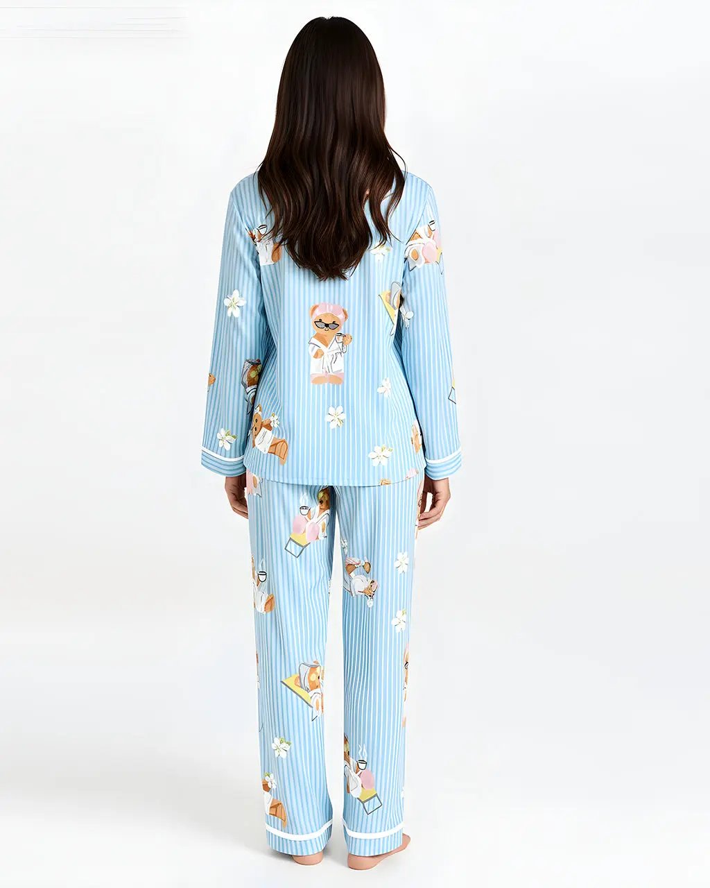 Bear Stripe Print Pajama Set OMFORT