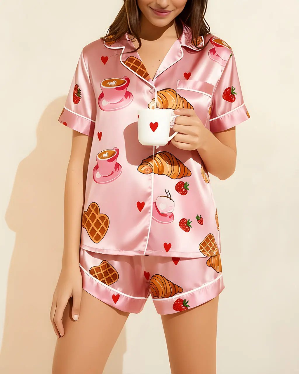 Croissant Coffee Print Pajama Set OMFORT