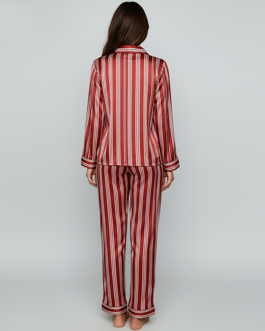 Long Sleeve Satin Three Stripes Pajama Set OMFORT