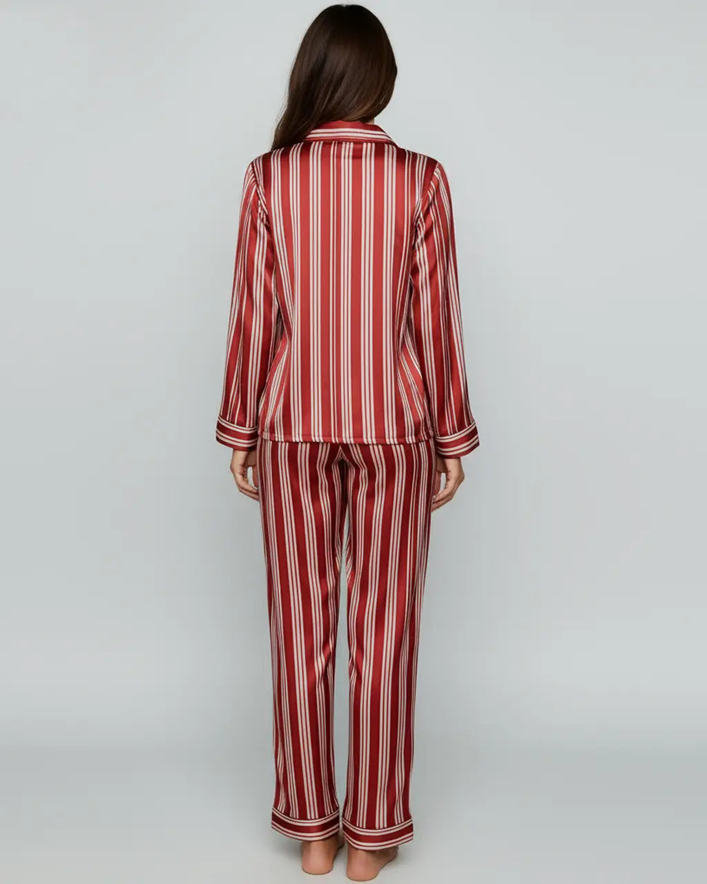 Long Sleeve Satin Three Stripes Pajama Set OMFORT