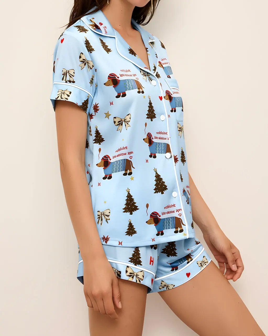 Adorable Christmas Dachshund Short Pajama Set OMFORT