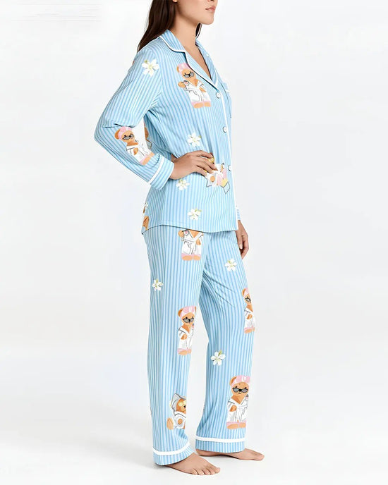 Bear Stripe Print Pajama Set OMFORT