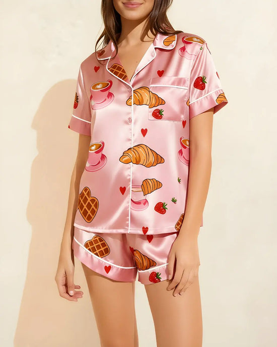 Croissant Coffee Print Pajama Set OMFORT
