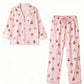 Fine Stripe Abstract Cute Print Lapel Tie-waist Pajama Set - OMFORT