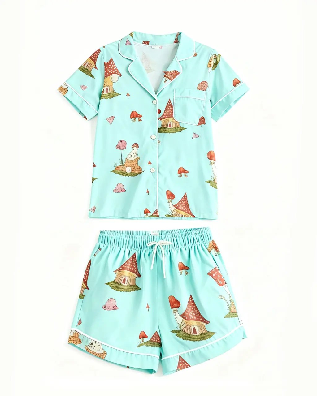 Lapel Mushroom Print Pajama Set OMFORT