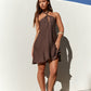 Swaying Shadows Halter Mini Dress Brown OMFORT