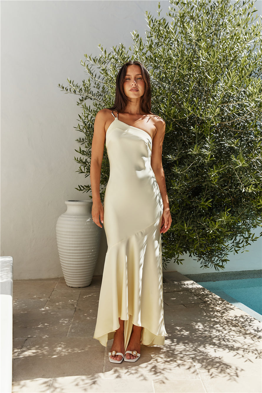 Champagne Chat One Shoulder Maxi Dress Yellow OMFORT